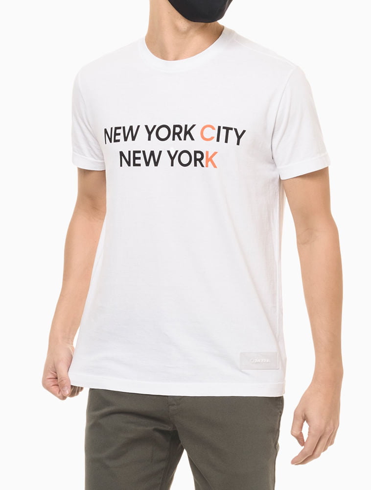 Camiseta masculina branca regular New York