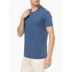 Camiseta masculina azul logo relevo